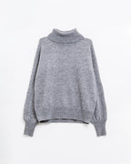 Wide Grey Sweater with Ribbed Sleeves