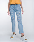 Wide Leg Cropped Raw Hem Jeans in Blue Colour