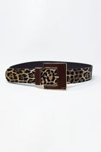 Wide Leopard Belt in Dark Brown with Black Square Buckle
