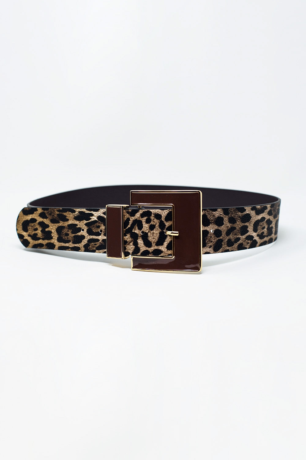 Wide Leopard Belt in Dark Brown with Black Square Buckle