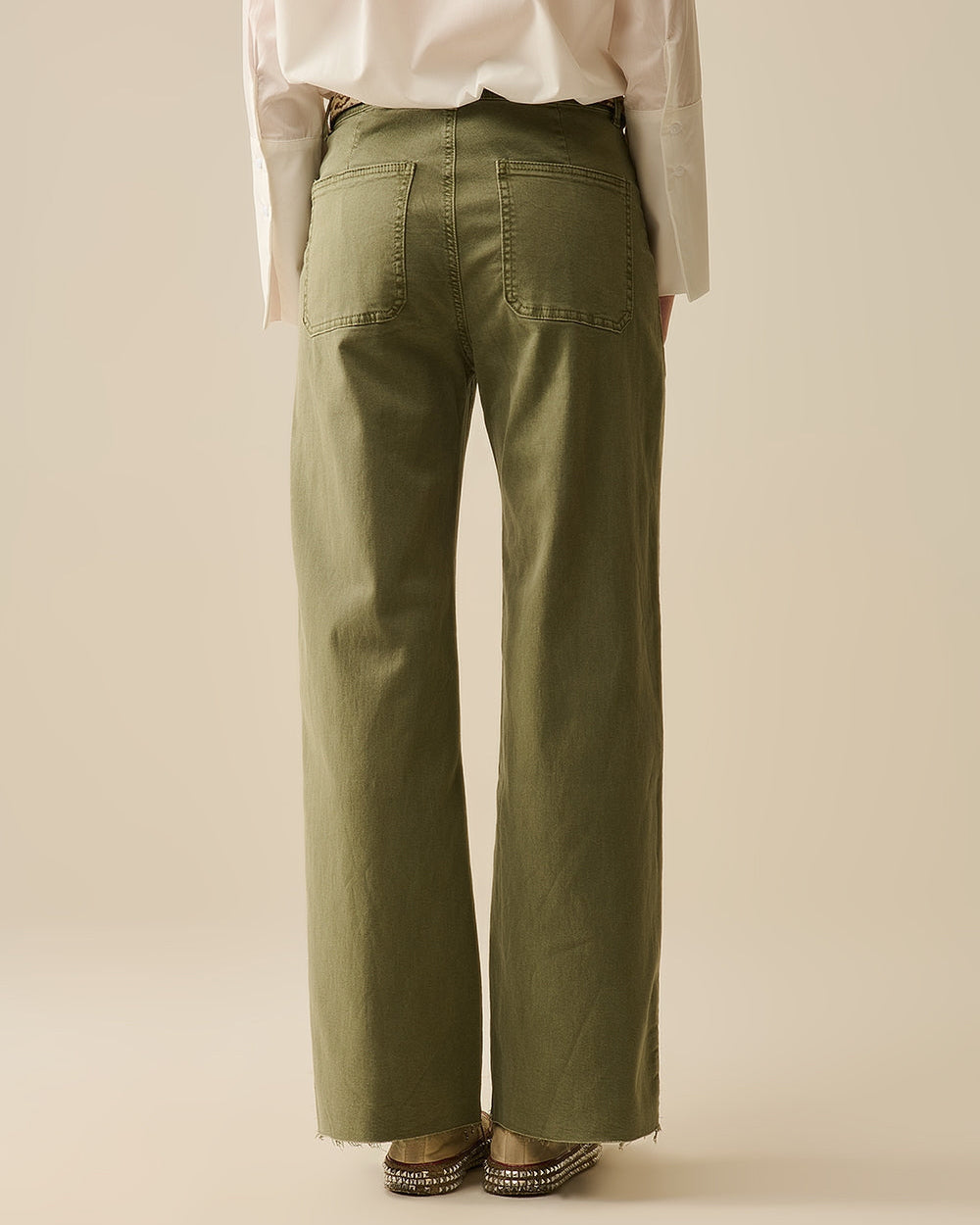 Wide Leg Pants with Front Pockets in Khaki