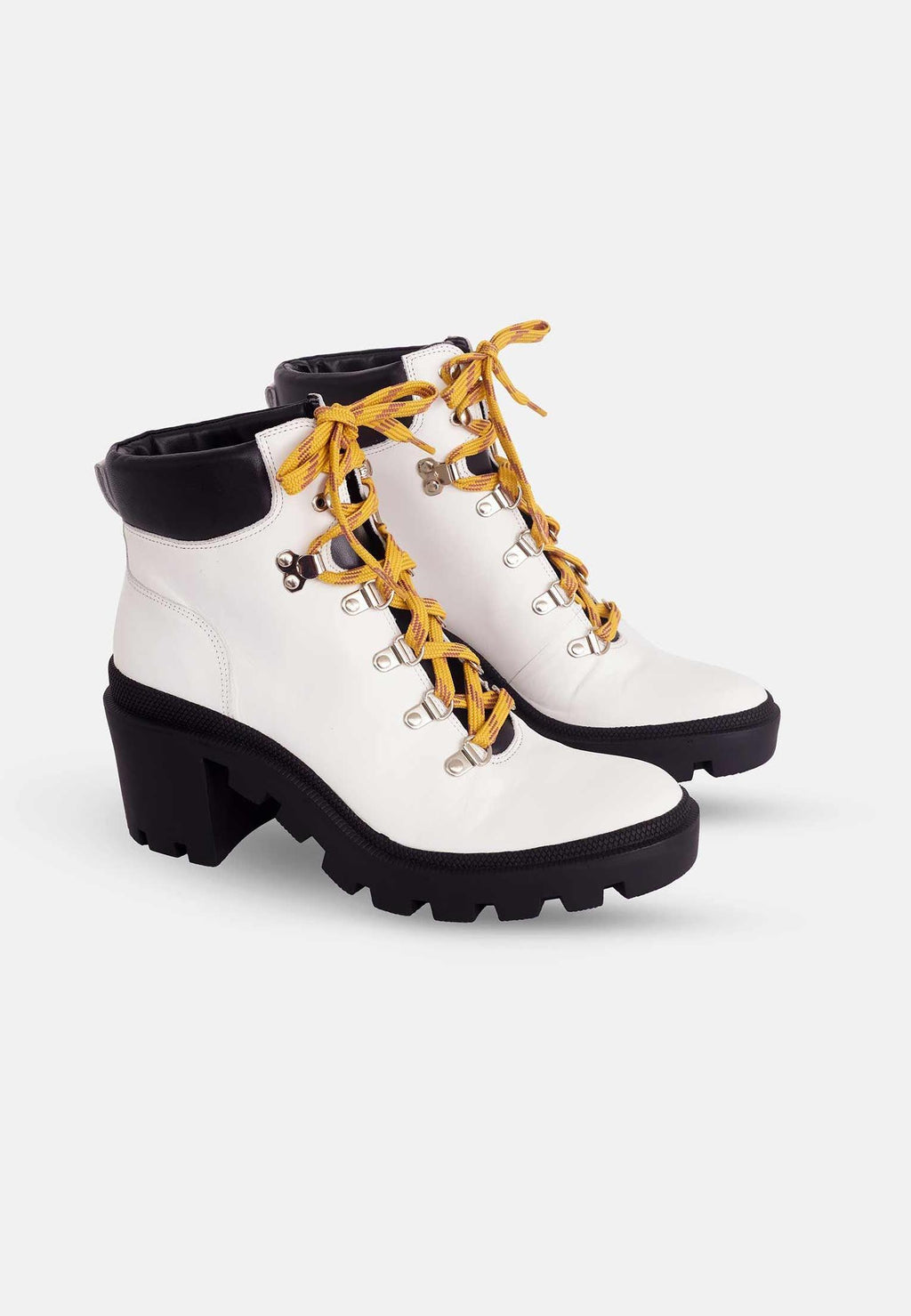 White Combat Boots | 9 cm Block Heel