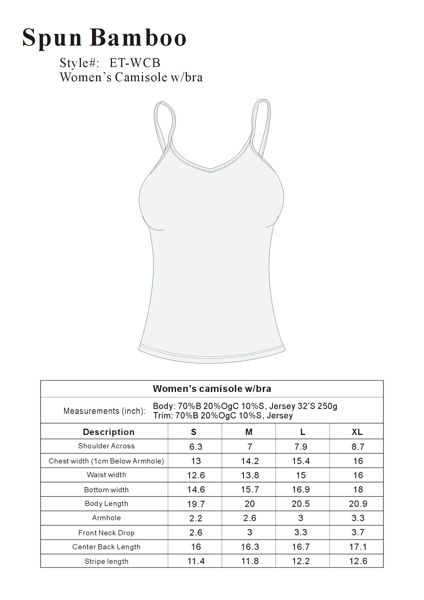 Women's Bamboo/Cotton Camisole with Shelf Bra