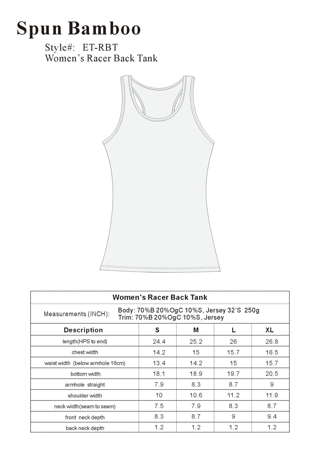 Women's Bamboo/Cotton Racer Back Tank Top