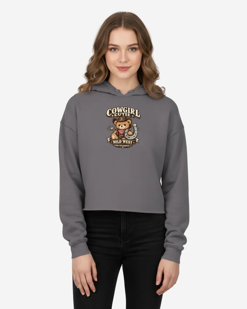 Storm Grey Cowgirl Cutie Crop Hoodie with Raw Hem | DH520G