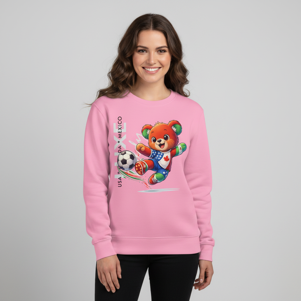 Drop Shoulder Crew Neck Organic Sweatshirt with Teddy's Soccer Print | Mid-Weight