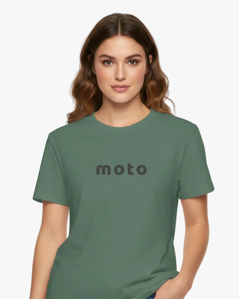 ‘Moto’ Women’s Organic T-Shirt with Ribbed Neck | D101