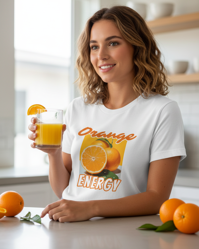 'Orange Energy' Women’s Organic Cotton T-Shirt in White | PDL109W