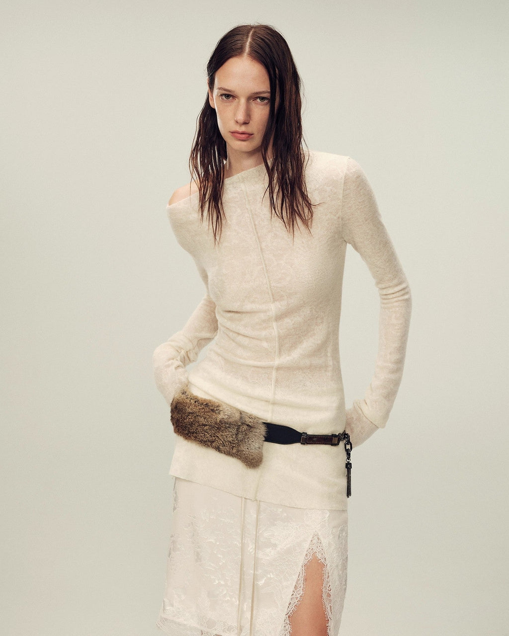 Wool Blend Texture Velvet Jacquard Shirt "Morning Mist White"