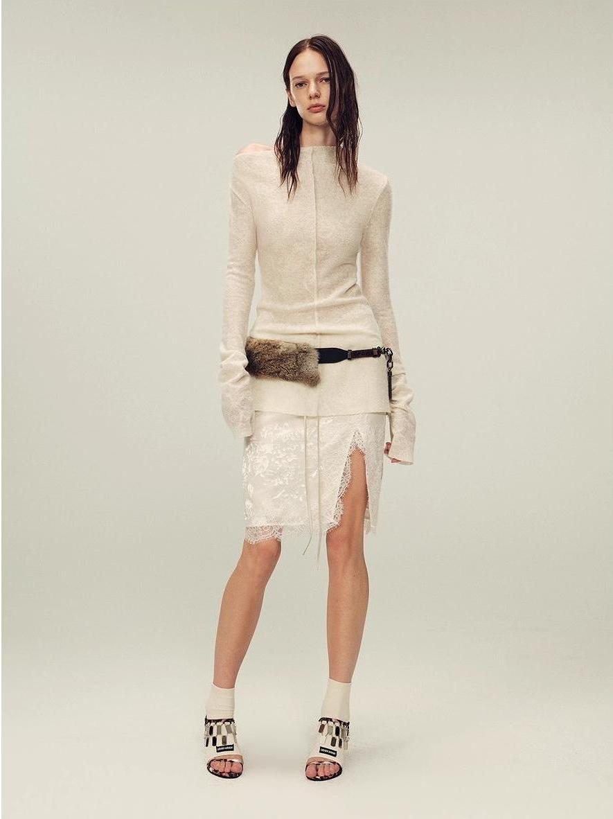 Wool Blend Texture Velvet Jacquard Shirt "Morning Mist White"