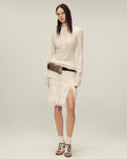 Wool Blend Texture Velvet Jacquard Shirt "Morning Mist White"