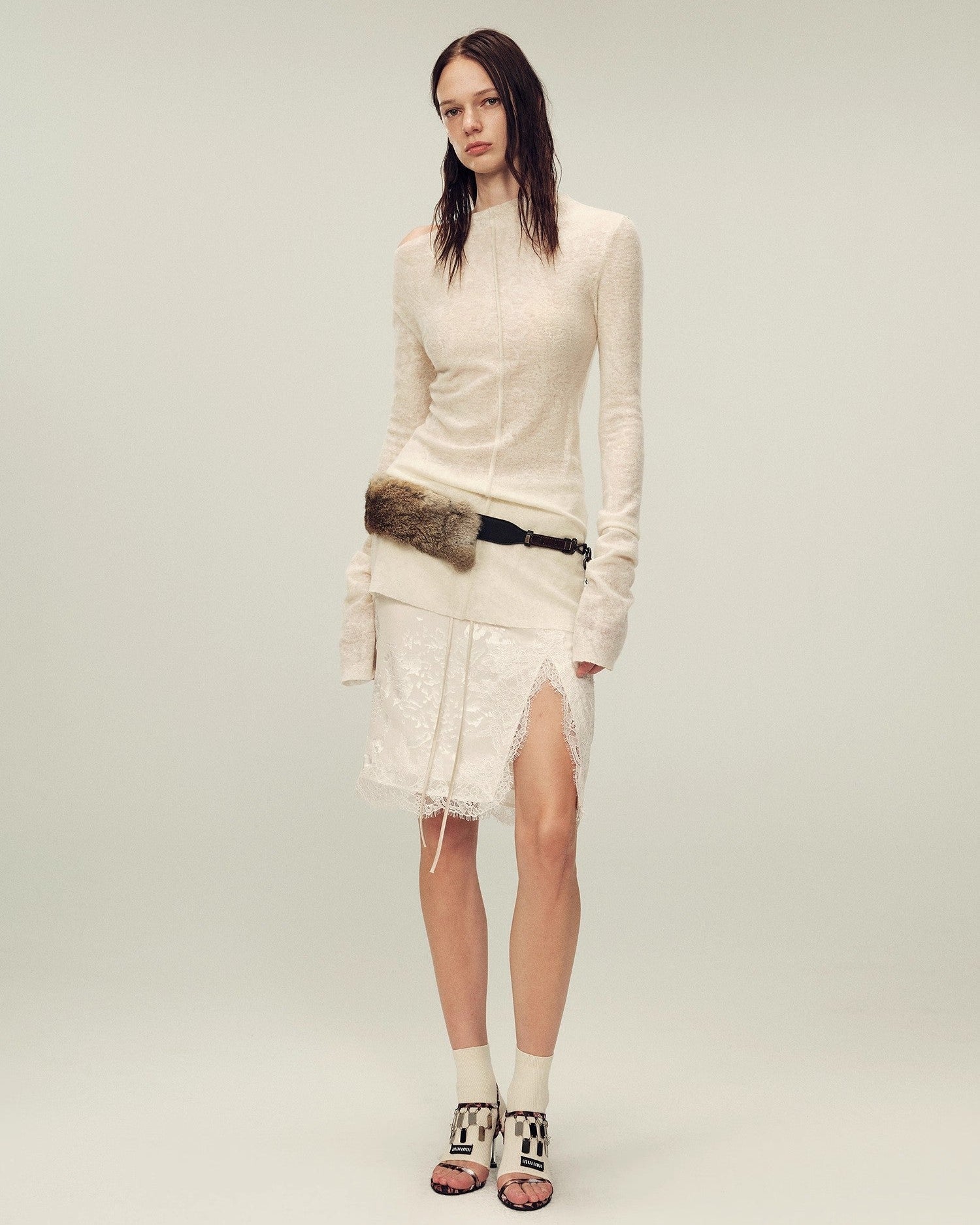 Wool Blend Texture Velvet Jacquard Shirt "Morning Mist White"