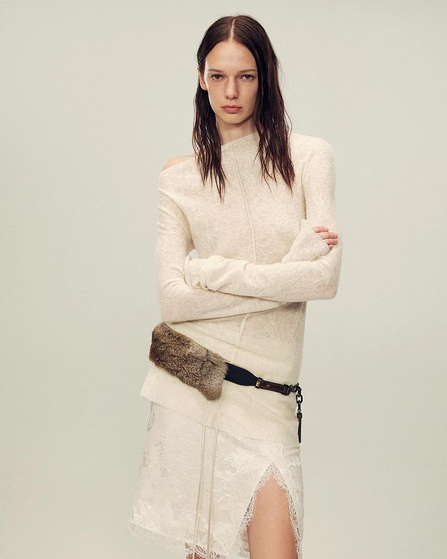 Wool Blend Texture Velvet Jacquard Shirt "Morning Mist White"