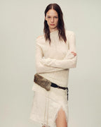 Wool Blend Texture Velvet Jacquard Shirt "Morning Mist White"