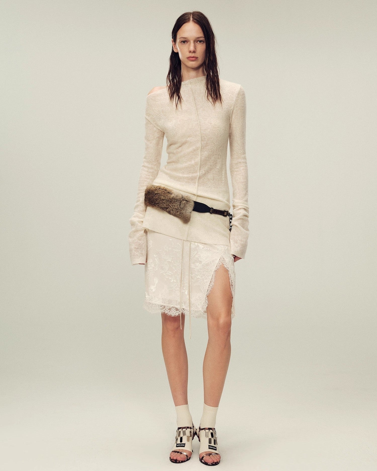 Wool Blend Texture Velvet Jacquard Shirt "Morning Mist White"