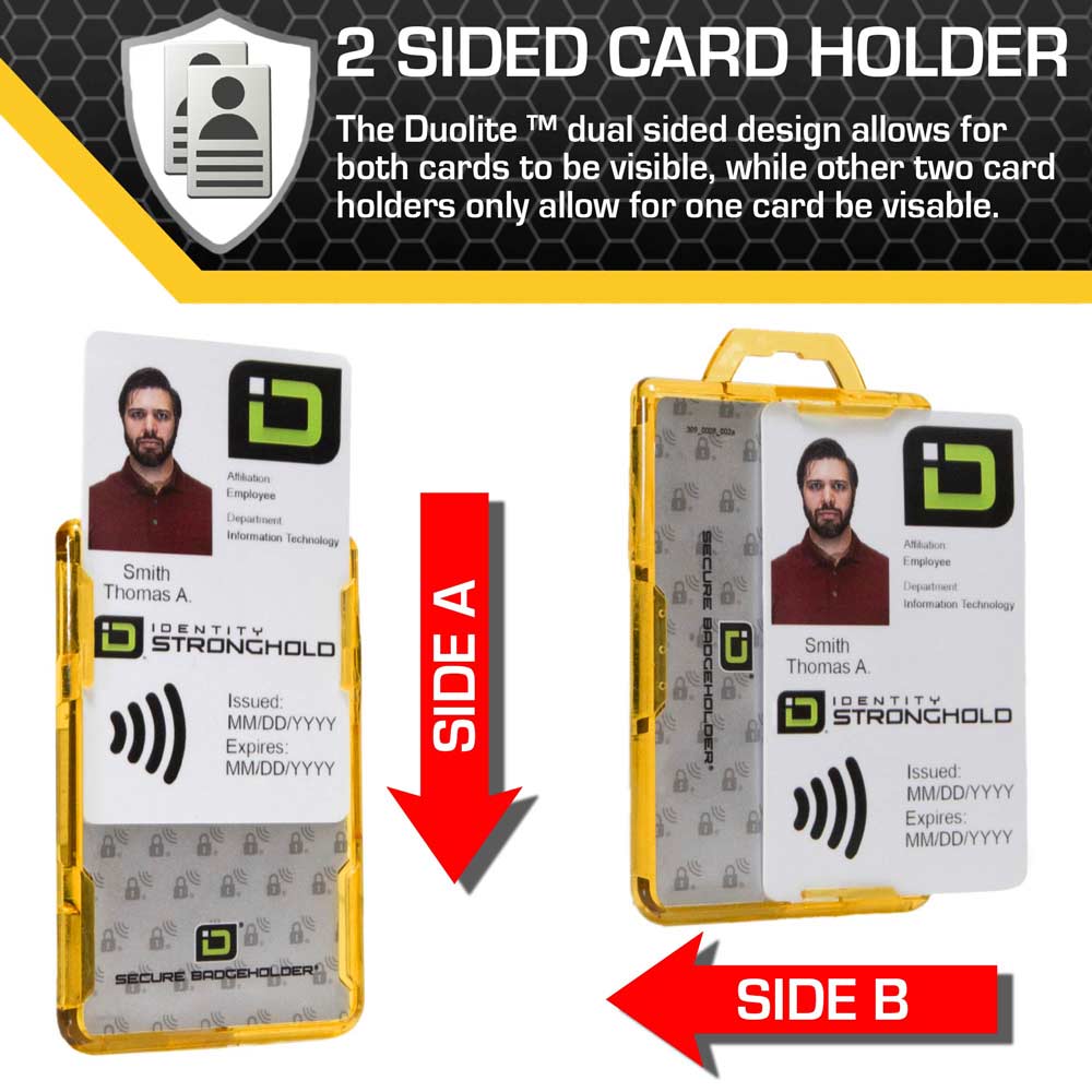 Secure Badge Holder Duolite ® Vertical 2 ID Card Holder Retractable Reel and Lanyard Bundle