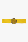 Yellow Woven Belt with Round Buckle and Rhinestones