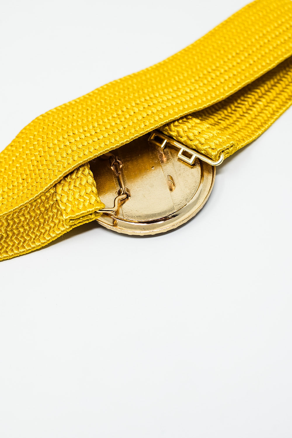 Yellow Woven Belt with Round Buckle and Rhinestones