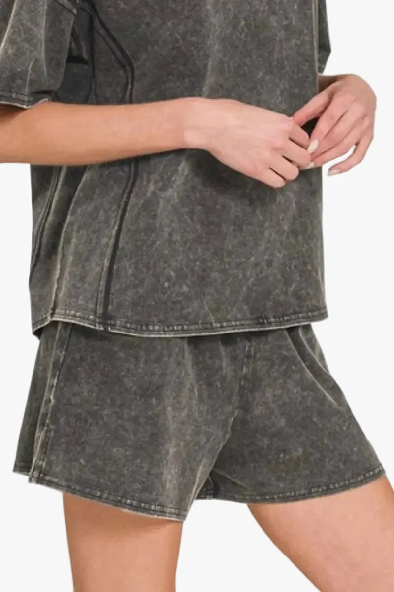 Women's Tee & Shorts Set | Acid Wash & Comfy