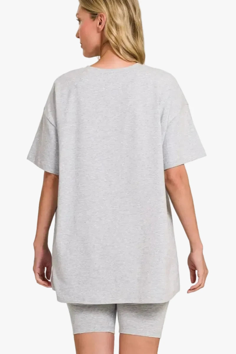 Women's Top & Shorts Cotton Loungewear Set | Grey