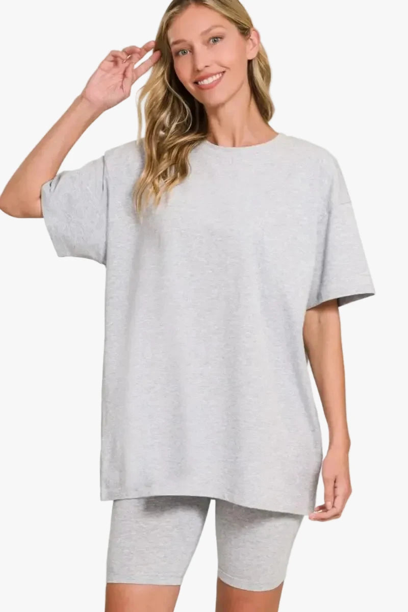 Women's Top & Shorts Cotton Loungewear Set | Grey