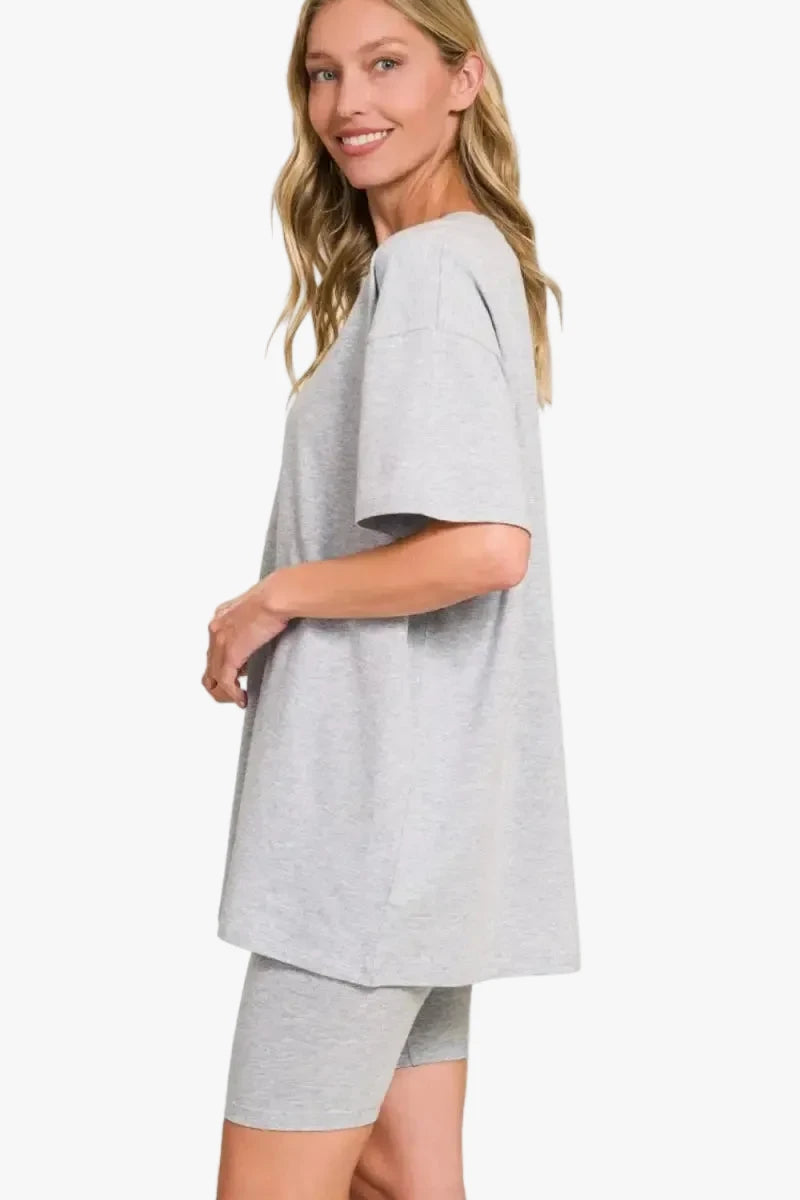 Women's Top & Shorts Cotton Loungewear Set | Grey