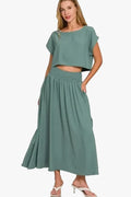 Woven Crop Top & Shorts Casual Two-Piece Outfit Set | Jade