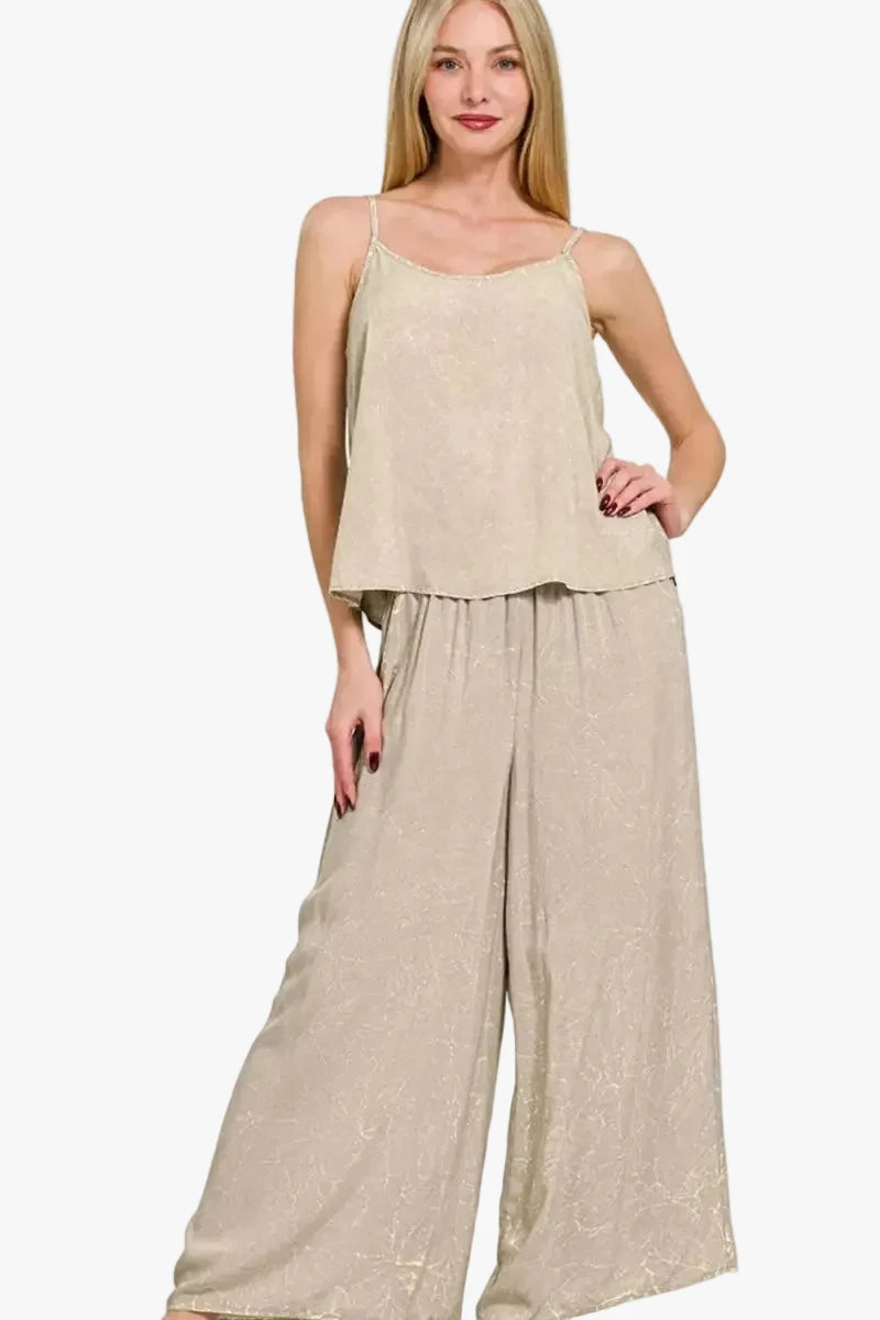 Women's Two-Piece Cami Lounge Set Acid Wash | Ash Mocha